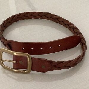 Ralph Lauren Braided Brown Leather Belt with Gold Buckle 37”